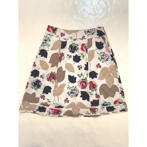 Boden Skirt Womens 6 100% Linen Floral A-Line White Multi Pockets Cottagecore